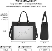 Load image into Gallery viewer, Laptop Bag for Women Waterproof Lightweight Leather 15.6 Inch Computer Tote Bag Business Office Briefcase Large Capacity Handbag Shoulder Bag Professional Office Work Bag Black